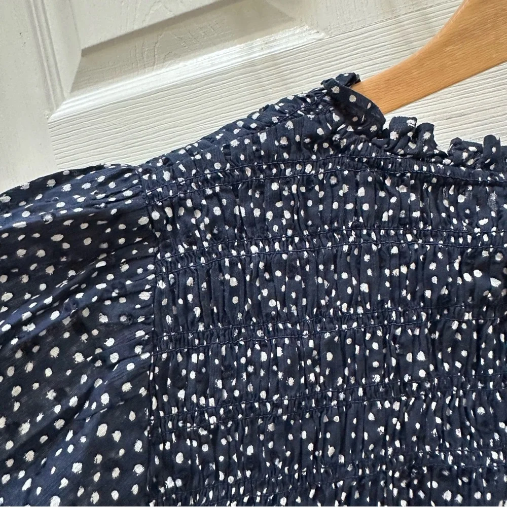 J. Crew Navy White Speckled Blouse Smocked top XL - Picture 8 of 11